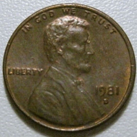 Обігові Обиходные ^/--/^ США 1 цент 1981 року D #40095 ^_^^^ США 1 цент 1981 года D #40095 - фото фото фото