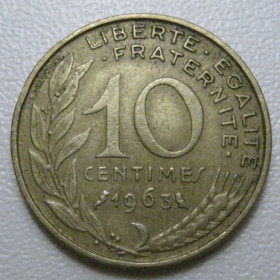 Франція Франция ^/--/^ Франція 10 сантимів 1963 року 41986 ^_^^^ Франция 10 сантимов 1963 года 41986 - фото фото фото