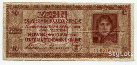 Місцеві випуски Местные выпуски ^/--/^ 10 карбованців 1942 р. Рівне. ^_^^^ 10 рублей 1942 г. Ровно. - фото фото фото