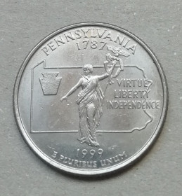 Обігові Обиходные ^/--/^ США 25 центов 1999 D Пенсильвания ^_^^^ США 25 центів 1999 D Пенсільванія - фото фото фото