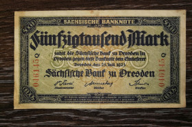 Німеччина Германия ^/--/^ Germany Німеччина Дрезден Саксонська банкнота 50000 марок 25 липня 1923 ^_^^^ Германия Дрезден Саксонская банкнота 50000 марок 25 июля 1923 - фото фото фото