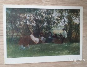 СРСР СССР ^/--/^ Открытка На дерновой скамье Офицер читает газету Репин 1962 ^_^^^ На дерновій лаві Офіцер читає газету Рєпін 1962 - фото фото фото