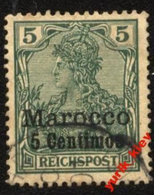 Німецька імперія (-) Германская империя (-) ^/--/^ Германия  кол.-Marocco 1900 г. № 14 гашеная ^_^^^ Німеччина кол.-Marocco 1900 р. No 14 гашена - фото фото фото