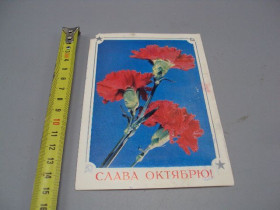 СРСР СССР ^/--/^ Открытка Слава октябрю! гвоздики художник Б. Круцко 1976 год №16131 ^_^^^ Листівка Слава октябрю! гвоздики художник Б. Круцко 1976 рік No /--/ 16131 - фото фото фото