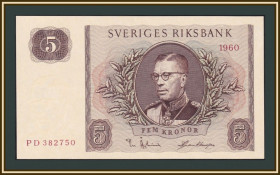 Скандинавія Скандинавия ^/--/^ Швеция 5 крон 1960 P-42  (42 /--/ e) UNC ^_^^^ Швеція 5 крон 1960 P-42 (42 /--/ e) UNC - фото фото фото