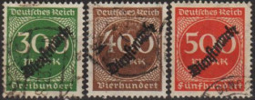 Веймарська республіка Веймарская республика ^/--/^ 1923 - Німеччина - Службові - Деномінація - Надруки Mi.79-81 _6,0 € ^_^^^ 1923 - Германия - Служебные - Деноминация - Надруки Mi.79-81 _6,0 € - фото фото фото