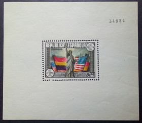 Іспанія Испания ^/--/^ Испания 1938 150 лет США Статуя свободы, блок, MLH ^_^^^ Іспанія 1938 150 років США Статуя свободи, блок, MLH - фото фото фото