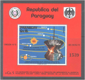Освоєння космосу Освоение космоса ^/--/^ Космос . Парагвай 1972  г MNH - блок - номер ^_^^^ Парагвай 1972 MNH - фото фото фото