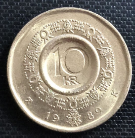 Норвегія Норвегия ^/--/^ Норвегія. 10 крон 1989 р. ^_^^^ Норвегия. 10 крон 1989 г. - фото фото фото