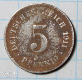 Німецька імперія (-) Германская империя (-) ^/--/^ 5 пфенінгів 1911 ^_^^^ 5 пфенингов 1911 - фото фото фото