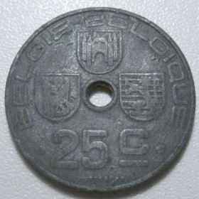 Бельгія Бельгия ^/--/^ Бельгія 25 сантимів 1944 року 42215 ^_^^^ Бельгия 25 сантимов 1944 года 42215 - фото фото фото