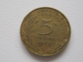 Франція Франция ^/--/^ Франция 5 сантимов 1969 года #16022 ^_^^^ Франція 5 сантимів 1969 року #16022 - фото фото фото