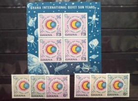 Освоєння космосу Освоение космоса ^/--/^ Гана  Ghana Space 1964 Mi 170-172 /--/ AB Bl 9 International Quiet Sun Year MNH Cv 20 ^_^^^ Гана Ghana Space 1964 Mi 170-172 /--/ AB Bl 9 International Quiet Sun Year MNH Cv 20 - фото фото фото