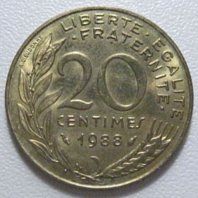 Франція Франция ^/--/^ Франція 20 сантимів 1988 року 43633 ^_^^^ Франция 20 сантимов 1988 года 43633 - фото фото фото