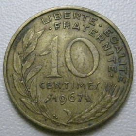 Франція Франция ^/--/^ Франція 10 сантимів 1967 року 41990 ^_^^^ Франция 10 сантимов 1967 года 41990 - фото фото фото