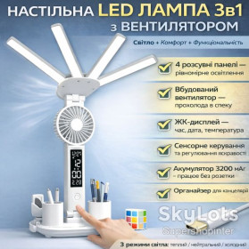 Вентилятори Вентиляторы ^/--/^ Настольная LED лампа с вентилятором, ЖК-дисплеем и 4 световыми панелями KRX-1011 ^_^^^ LED лампа з вентилятором, ЖК-дисплеєм і 4 світловими панелями KRX-1011 - фото фото фото