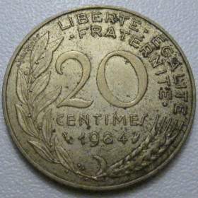 Франція Франция ^/--/^ Франція 20 сантимів 1984 року 42062 ^_^^^ Франция 20 сантимов 1984 года 42062 - фото фото фото