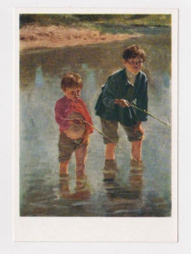 СРСР СССР ^/--/^ МАЛЬЧИКИ-УДИЛЬЩИКИ - ДЕТИ  1960 г.  худ. МАКОВСКИЙ  чистая  тираж 50 тыс  ^_^^^ МАЛЬЧИКИ-УДИЛЬЩИКИ - Діти 1960 р. худ. Маковський чистий тираж 50 тисяч - фото фото фото