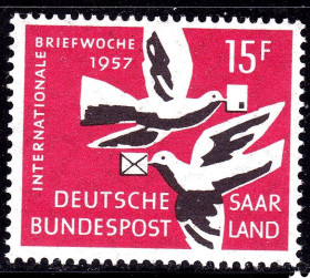 Інше Другое ^/--/^ СААР / SAAR  1957 г MNH - Международная неделя письма ^_^^^ СААР / SAAR 1957 MNH - Міжнародний тиждень письма - фото фото фото