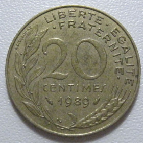 Франція Франция ^/--/^ Франція 20 сантимів 1989 року 43645 ^_^^^ Франция 20 сантимов 1989 года 43645 - фото фото фото