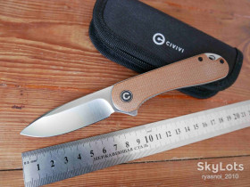 Ножі, мультітули Ножи, мультитулы ^/--/^ Civivi Elementum C /--/ 907 /--/ M, Brown Micarta, D /--/ 2 Satin, Caged Ceramic Ball Bearing, Outdoor, Flipper, EDC, Liner Lock - фото фото фото