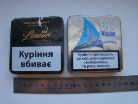 Інше Другое ^/--/^ Жестяная коробка из под сигарет и сигарилл, 2 шт. ^_^^^ Жорстка коробка з під сигарет і сигарил, 2 шт. - фото фото фото