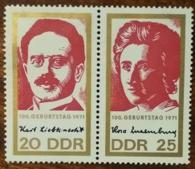 НДР, ФРН ГДР, ФРГ ^/--/^ ГДР 100 лет со дня рождения Карла Либнехта и Розы Люксембург 1971 ^_^^^ 100 років від дня народження Карла Лібнехта і Рози Люксембург 1971 - фото фото фото