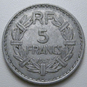 Франція Франция ^/--/^ Франція 5 франків 1947 року 42124 ^_^^^ Франция 5 франков 1947 года 42124 - фото фото фото
