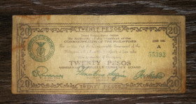 Філіппіни Филиппины ^/--/^ PHILIPPINES Філіппіни Мінданао 20 песо 1943 S /--/ 489 /--/ b 2-й тип. Підпис на реверсі. Серія А. ^_^^^ PHILIPPINES Филиппины Минданао 20 песо 1943 S /--/ 489 /--/ b 2-й тип. Подпись на реверсе. Серия А. - фото фото фото