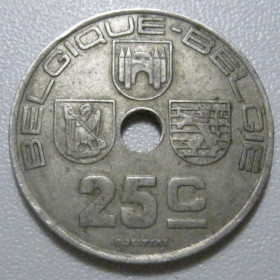 Бельгія Бельгия ^/--/^ Бельгія 25 сантимів 1939 року 42209 ^_^^^ Бельгия 25 сантимов 1939 года 42209 - фото фото фото