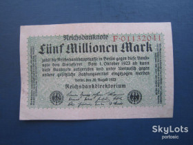 Німеччина Германия ^/--/^ Банкнота 5000000 5 миліонів марок Німеччина 1923 червона печатка стан XF+ ^_^^^ Банкнота 5000000 5 милионов марок Германия 1923 красная печать состояние XF+ - фото фото фото