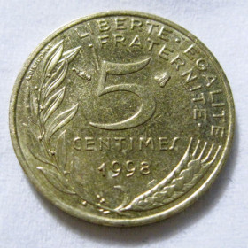 Франція Франция ^/--/^ Франція 5 сантимів 1998 року #6 /--/ П /--/ 1316 ^_^^^ Франция 5 сантимов 1998 года #6 /--/ П /--/ 1316 - фото фото фото