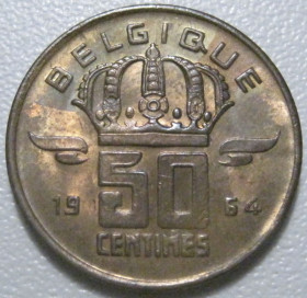 Бельгія Бельгия ^/--/^ Бельгія 50 сантимів 1964 року Belgique 42430 ^_^^^ Бельгия 50 сантимов 1964 года Belgique 42430 - фото фото фото
