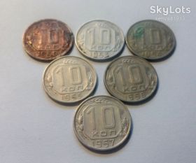 - - ^/--/^ СССР 10 копеек 1950-1957 год! 6 шт.  1955 и 1957 год Отличные! Еще 100 лотов советов! ^_^^^ СРСР 10 копійок 1950-1957 рік! 1955 і 1957 Відмінні! Ще 100 лотів порад! - фото фото фото