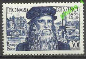 Франція Франция ^/--/^ Франция 1952 Леонардо Да Винчи живопись 1 /--/ м. ^_^^^ Франція 1952 Леонардо Да Вінчі живопис 1 /--/ м. - фото фото фото