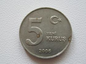Туреччина Турция ^/--/^ Турция 5 новых курушей 2006 года 14288 ^_^^^ Туреччина 5 нових курей 2006 року 14288 - фото фото фото
