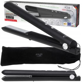 Плойки Плойки ^/--/^ Вирівнювач для волосся Adler AD 2327 black — бездротова, USB-зарядка, керамічні пластини ^_^^^ Выравнитель для волос Adler AD 2327 black — беспроводная, USB-зарядка, керамические пластины - фото фото фото