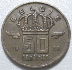 Бельгія Бельгия ^/--/^ Бельгія 50 сантимів 1958 року Belgie 42422 ^_^^^ Бельгия 50 сантимов 1958 года Belgie 42422 - фото фото фото