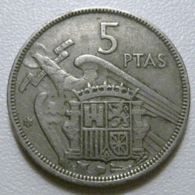 Іспанія Испания ^/--/^ Іспанія 5 песет 1957  (1960) року 41738 ^_^^^ Испания 5 песет 1957 (1960) года 41738 - фото фото фото