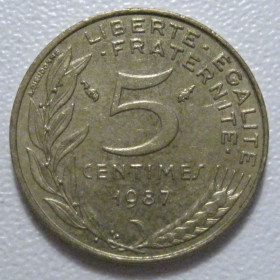 Франція Франция ^/--/^ Франція 5 сантимів 1987 року 43473 ^_^^^ Франция 5 сантимов 1987 года 43473 - фото фото фото