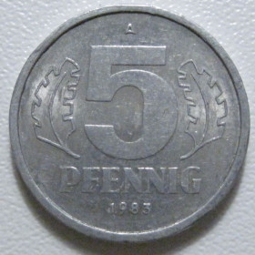 НДР, ФРН ГДР, ФРГ ^/--/^ Німеччина - НДР 5 пфенігів 1983 року 43365 ^_^^^ Германия - ГДР 5 пфеннигов 1983 года 43365 - фото фото фото