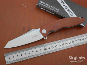 Ножі, мультітули Ножи, мультитулы ^/--/^ TwoSun TS /--/ 27-Micarta Brown, D /--/ 2 Satin, Night Morning Design, Flipper, KVT Ceramic Ball Bearing, Outdoor, Tactical, EDC, Liner Lock - фото фото фото