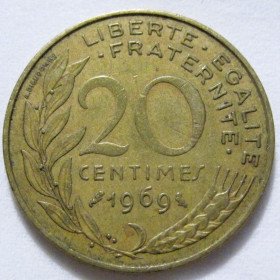Франція Франция ^/--/^ Франція 20 сантимів 1969 року #6 /--/ П /--/ 1398 ^_^^^ Франция 20 сантимов 1969 года #6 /--/ П /--/ 1398 - фото фото фото