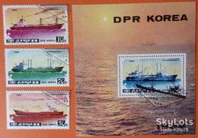 КНДР КНДР ^/--/^ КНДР 1984 флот корабли Mi 2506-2508 + блок 186 ^_^^^ КНДР 1984 флот кораблі Mi 2506-2508 + блок 186 - фото фото фото