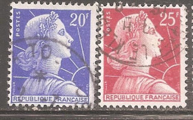 Франція Франция ^/--/^ Франция 1957-59 гаш. марки Sc.755,756 ^_^^^ Франція 1957-59 гаш. марки Sc.755,756 - фото фото фото