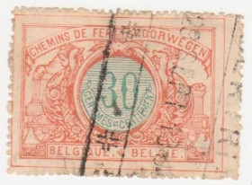 Бенілюкс Бенилюкс ^/--/^ Бельгия  Железнодорожные бандерольные  1903  г. № 32 гашеная ^_^^^ Бельгія Залізничні бандерольні 1903 р. No 32 гашена - фото фото фото