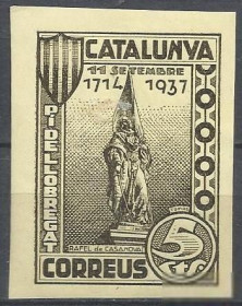 Іспанія Испания ^/--/^ Испания локал Каталония Пи де Ллобрегат 1937 памятник не почтовая марка 5 Cts 1 /--/ м. ^_^^^ Іспанія локал Каталонія Пі де Ллобрегат 1937 пам'ятник не поштова марка 5 Cts 1 /--/ м. - фото фото фото