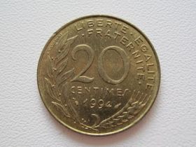 Франція Франция ^/--/^ Франция 20 сантимов 1994 года. Дельфин #9787 ^_^^^ Франція 20 сантимів 1994 року. Дельфін #9787 - фото фото фото