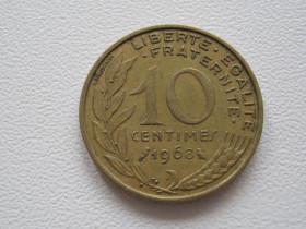 Франція Франция ^/--/^ Франция 10 сантимов 1968 года #15899 ^_^^^ Франція 10 сантимів 1968 року #15899 - фото фото фото