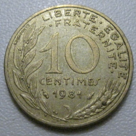 Франція Франция ^/--/^ Франція 10 сантимів 1981 року 42012 ^_^^^ Франция 10 сантимов 1981 года 42012 - фото фото фото